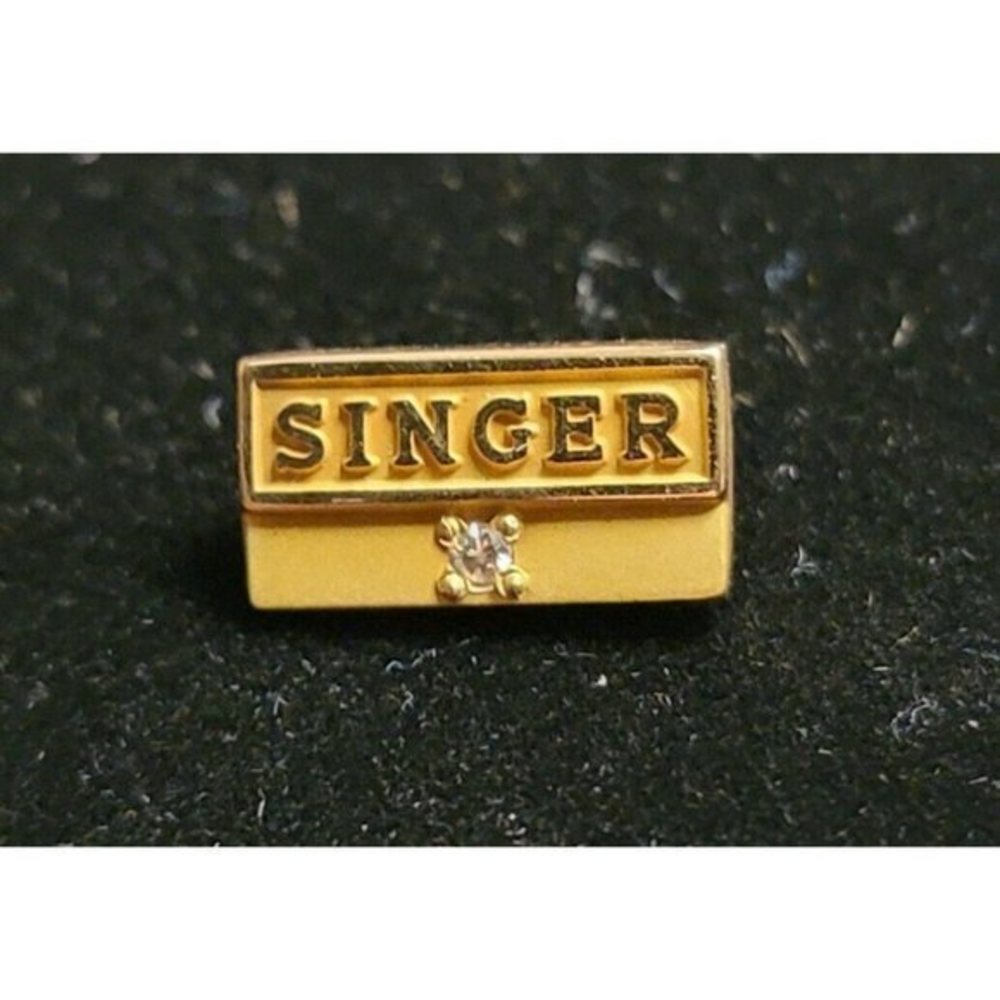 RARE 10K YELLOW GOLD 20‎ YR DIAMOND SINGER COMPANY SERVICE AWARD LAPEL PIN 10kt
